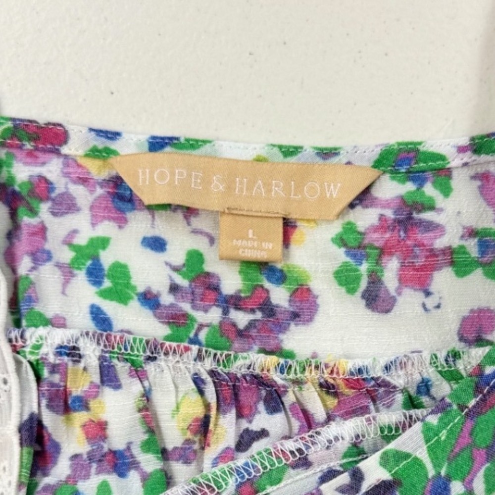 Hope & Harlow Floral Print Square‎ Neck Long Sleeve Blouse Top L - Picture 6 of 9